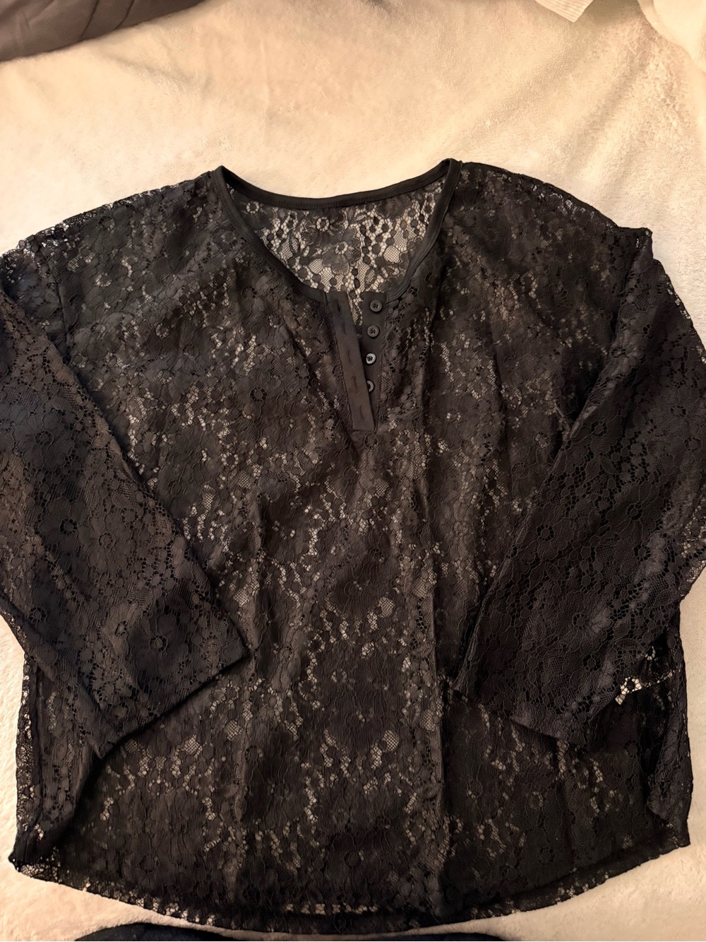 SHEIN Black Floral Lace Button-Front Blouse